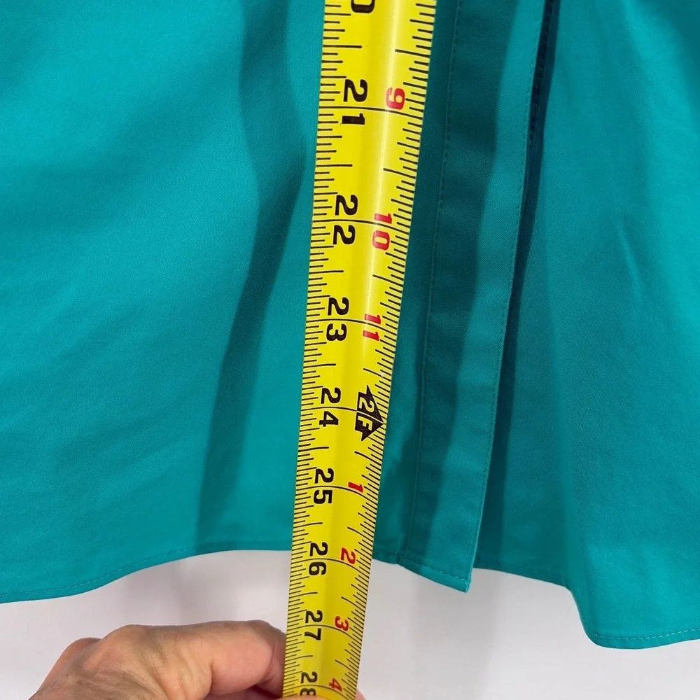 Lafayette 148 New York Teal Green Pleated Waist Hidden Button Down Shirt Size 12 - Picture 9 of 11